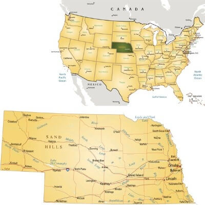 A Map of the U.S. state Nebraska