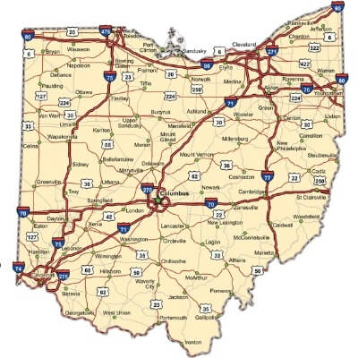 A Map of the U.S. state Ohio