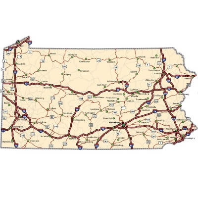 A Map of the U.S. state Pennsylvania