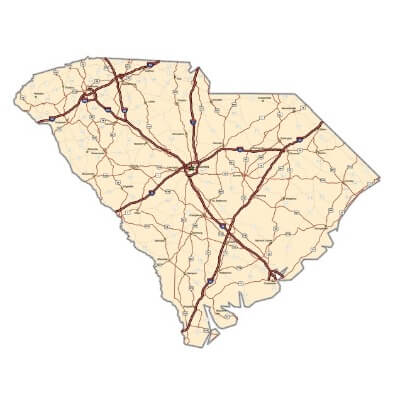A Map of the U.S. state South Carolina