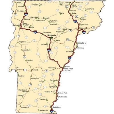 A Map of the U.S. state Vermont