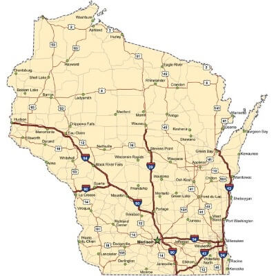 A Map of the U.S. state Wisconsin