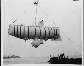 A picture of the U.S. Navy Bathyscaphe Trieste that descended into the Mariana Trench