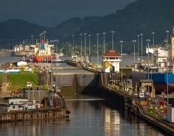 A picture of the Miraflores Locks at the Panama Canal
