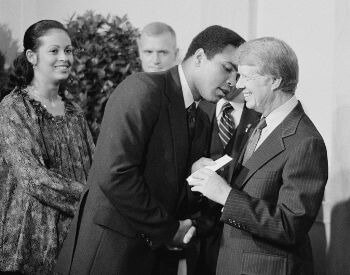 A picture of Muhammad Ali and U.S. President Jimmy Carter
