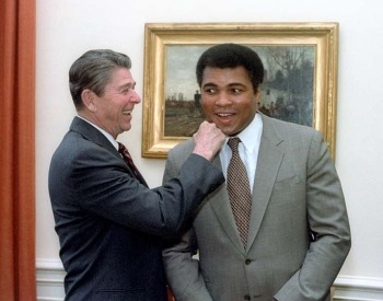 A picture of Muhammad Ali and U.S. President Ronald Reagan