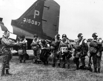A picture of paratroopers just before heading out out to invade Normandy