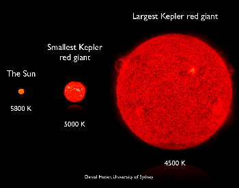 A size comparison of our sun to red giant stars
