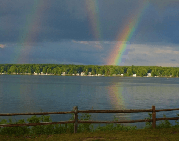 A picture of a reflected rainbow