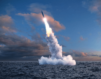 A picture of a rocket fired from underwater via a submarine