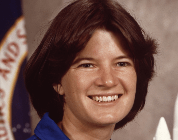 A photo of Sally Ride, the first American woman in space
