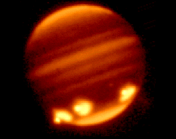 A picture of Jupiter being impacted by Fragemnt Q of Shoemaker-Levy 9