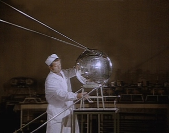 A picture of the Soviet Union Sputnik 1 artifical satellite. This first spacecraft ever put into space
