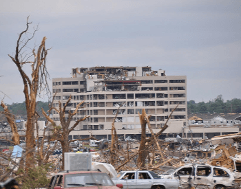 The damage to the St. John;s Medical Center by the 2011 Joplin Tornado