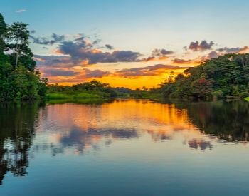 A picture of a beautiful sunset over the Amazon River