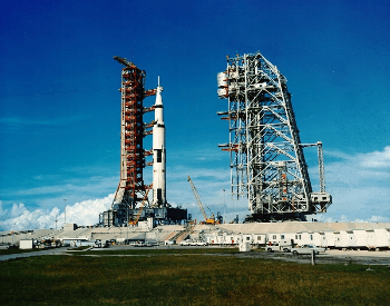 A picture of the Saturn V rocket used for the Apollo 11 mission