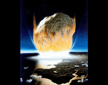 An artist's interpretation of the asteroid impact that killed the dinosaurs