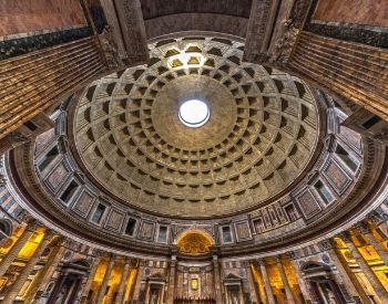 A picture of the famous hole in the ceiling of the Pantheon