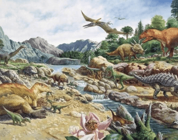 An artist's depiction of the Cretaceous Period