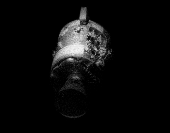 A picture of the damage from the explosion on the service module