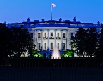 A picture of the front of the White House