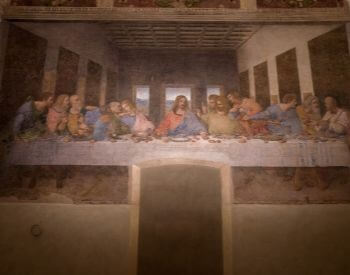 A picture of The Last Supper mural painted by Leonardo Da Vinci