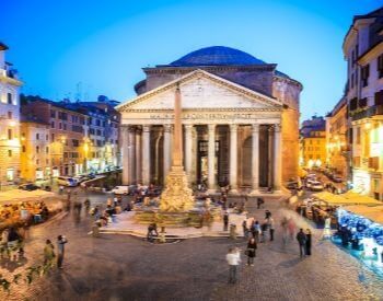A picture of the Pantheon during a sunset