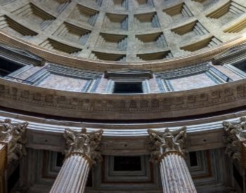 A picture of the pillars inside of the Pantheon