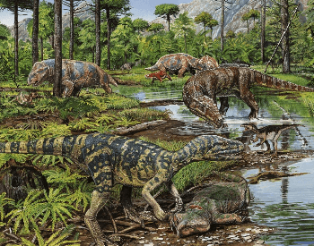 An artist's depiction of the Triassic Period