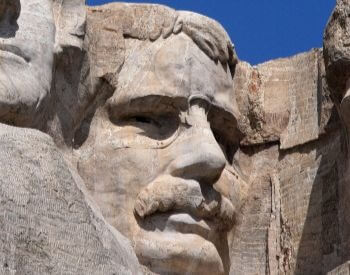 A close-up picture of Theodore Roosevelt on Mount Rushmore