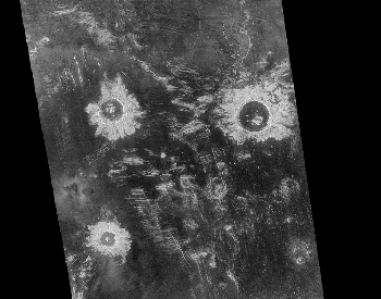 A picture of three large impact craters on the planet Venus