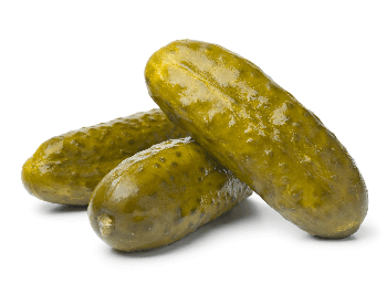 A picture of three large whole pickles
