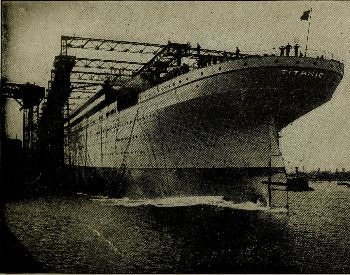 A picture of the Titanic being built on the water
