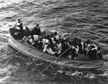 A picture of a lifeboat full of survivors from the Titanic