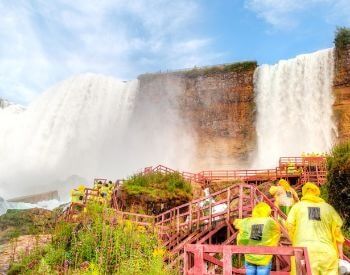 A picture of tourists at Niagara Falls waterfall
