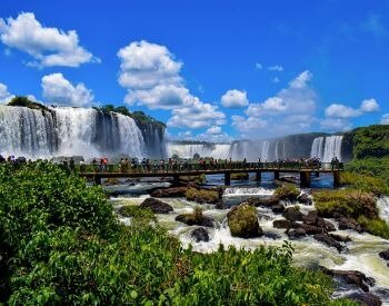 A picture of tourists at Iguazu Falls waterfall