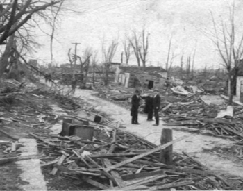 A row of homes destroyed in Murphysboro, Illinois by the Tri-State Tornado