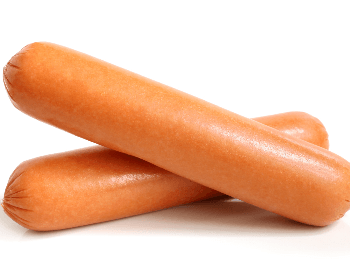 A picture of two raw hot dogs