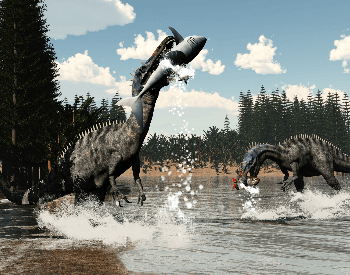 A picture of Suchomimus eating fish