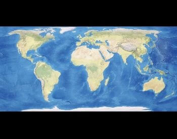 A picture of a map of all four oceans around the world