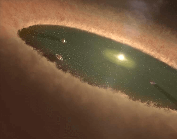 An illustration of a young solar system and a protostar