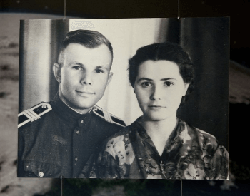 A photo of Yuri Gagarin with his wife Valentina Goryacheva